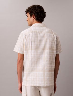 Мужские рубашки Calvin Klein Linen Blend Plaid Relaxed Button-Down Shirt — фото 4