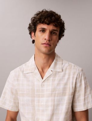Мужские рубашки Calvin Klein Linen Blend Plaid Relaxed Button-Down Shirt — фото 5