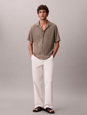 Мужская рубашка Calvin Klein Mesh Camp Collar Easy, цвет: Кешью — фото 3
