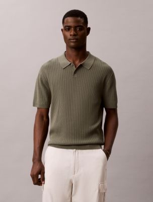 Ribbed Sweater Polo Shirt, Dusty Olive