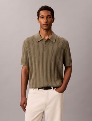 Rib Stitch Cotton Polo Sweater, Dusty Olive