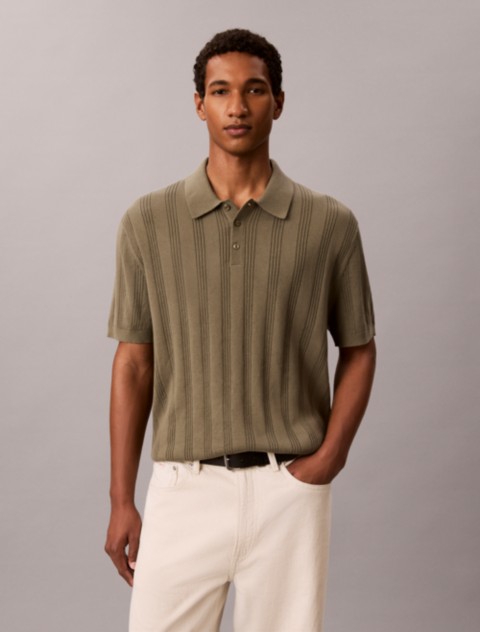 Мужские свитеры Calvin Klein Rib Stitch Cotton Polo Sweater