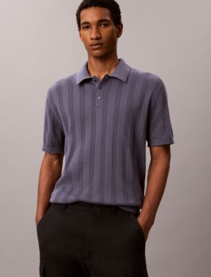 Rib Stitch Cotton Polo Sweater, Blue Nomad
