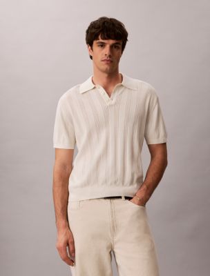 Rib Stitch Cotton Polo Sweater, Tofu
