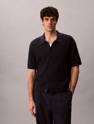 Cotton Sweater Button-Down Shirt, Dark Sapphire