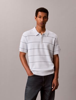Cotton Stripe Sweater Polo Shirt, Plein Air