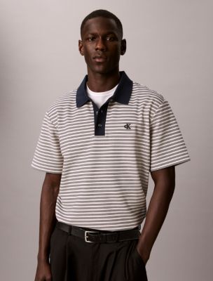 Ottoman Stripe Polo Shirt, Chalk