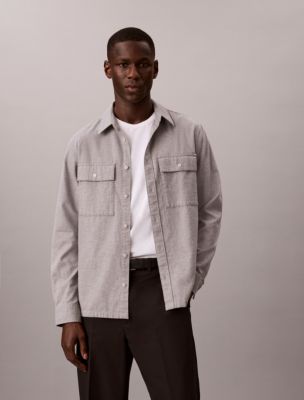 Melange Flannel Classic Button-Down Shirt, Grey Heather