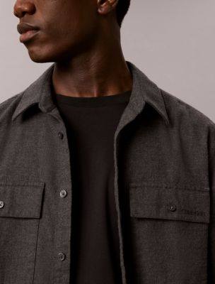 Мужская рубашка Calvin Klein Melange Flannel Classic Button-Down, цвет: Чёрный — фото 2