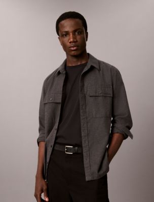 Мужская рубашка Calvin Klein Melange Flannel Classic Button-Down, цвет: Чёрный — фото 1