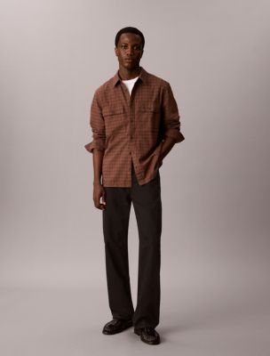 Check Flannel Classic Button-Down Shirt, Mocha Brown