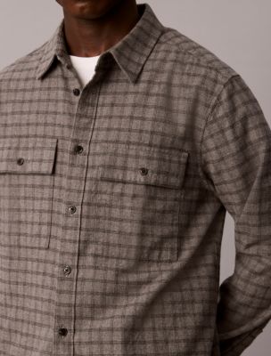 Мужская рубашка Calvin Klein Check Flannel Classic Button-Down, цвет: Угольный меланжевый — фото 3