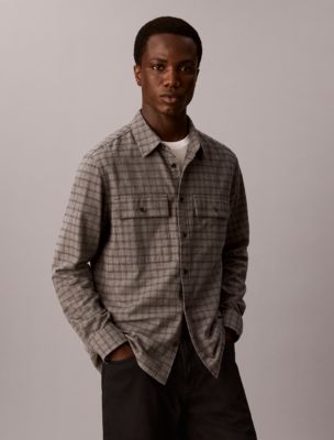 Check Flannel Classic Button-Down Shirt, Charcoal Heather