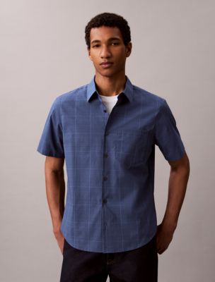 Yarn-Dyed Windowpane Stretch Button-Down Shirt, Moonlight Blue