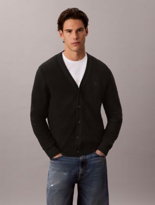 Textured Cotton Cardigan, Black