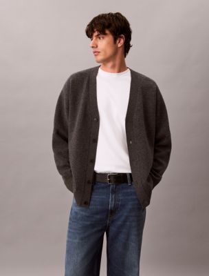 Lambswool Blend Cardigan, Gunmetal Htr