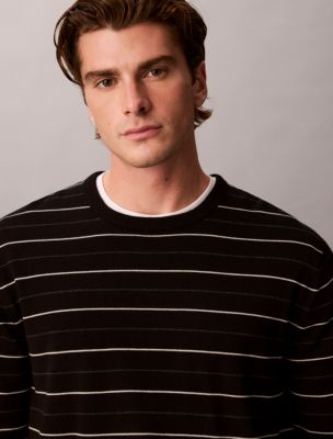 Мужской свитер Calvin Klein Merino Stripe Crewneck, цвет: Чёрный — фото 3