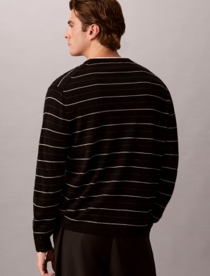 Мужской свитер Calvin Klein Merino Stripe Crewneck, цвет: Чёрный — фото 4