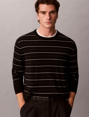 Мужской свитер Calvin Klein Merino Stripe Crewneck, цвет: Чёрный — фото 5