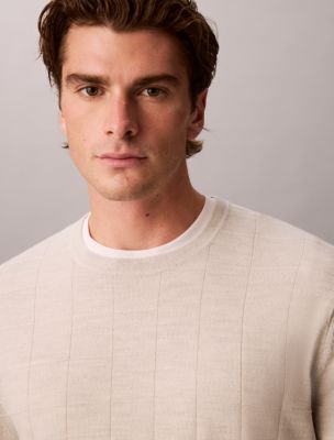 Мужской свитер Calvin Klein Merino Grid Crewneck, цвет: Снежный меланжевый — фото 2