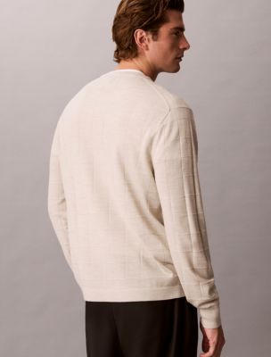 Мужской свитер Calvin Klein Merino Grid Crewneck, цвет: Снежный меланжевый — фото 3
