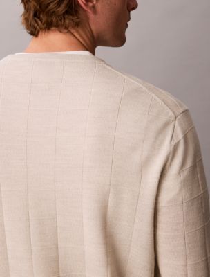 Мужской свитер Calvin Klein Merino Grid Crewneck, цвет: Снежный меланжевый — фото 6