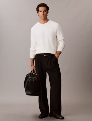 Textured Cotton Crewneck Sweater, Tofu