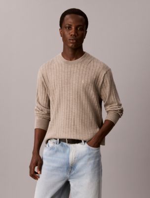 Textured Merino Wool Blend Sweater, Oatmeal