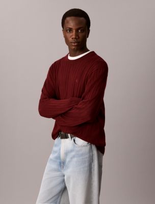 Мужской фактурный свитер Calvin Klein из смеси с мериносовой шерстью, цвет: Мерло — фото 5