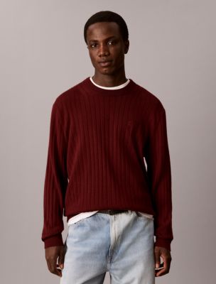 Textured Merino Wool Blend Sweater, Merlot 