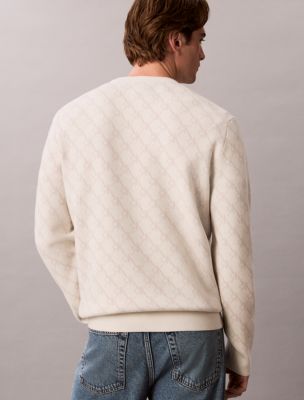 Мужской свитер Calvin Klein Tech Knit Monogram Logo Crewneck, цвет: Меловой — фото 4
