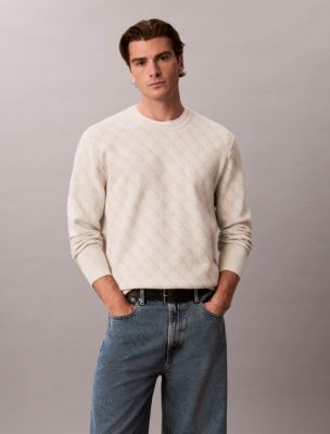 Tech Knit Monogram Logo Crewneck Sweater, Chalk
