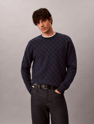 Tech Knit Monogram Logo Crewneck Sweater, Dark Sapphire