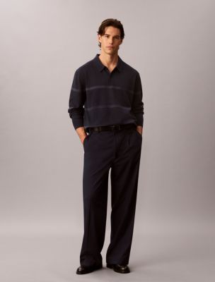 Мужской свитер Calvin Klein Tech Knit Striped Polo Sweater, цвет: Тёмный сапфировый — фото 5