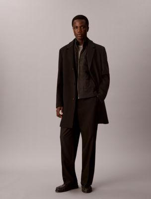 3-In-1 Wool Blend Coat & Vest, Black
