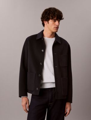 Double-Faced Wool Blend Reversible Chore Jacket, Dark Sapphire