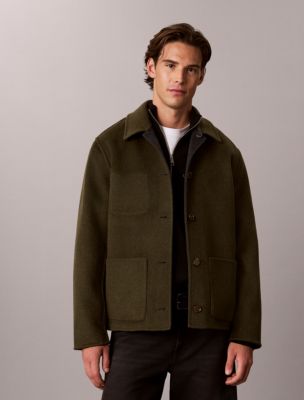 Double-Faced Wool Blend Reversible Chore Jacket, Olive Night