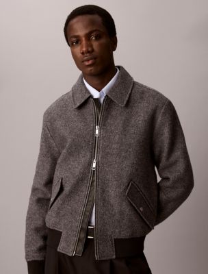 Melange Wool Blend Boucle Bomber Jacket, B30 Grey Heather