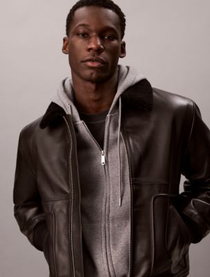 Мужская куртка Calvin Klein Leather Bomber, цвет: Чёрный — фото 2