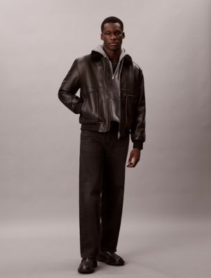 Мужская куртка Calvin Klein Leather Bomber, цвет: Чёрный — фото 3