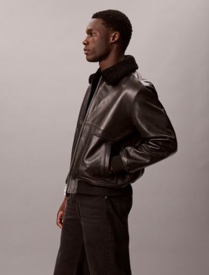 Мужская куртка Calvin Klein Leather Bomber, цвет: Чёрный — фото 4