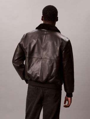 Мужская куртка Calvin Klein Leather Bomber, цвет: Чёрный — фото 5