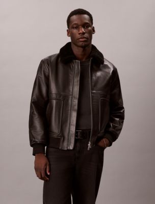 Leather Bomber Jacket, Black