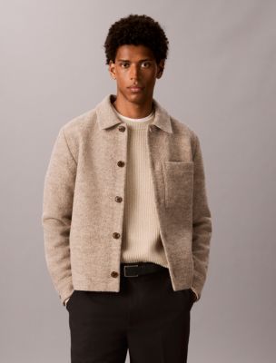 Melange Wool Blend Boucle Shirt Jacket, Roasted Cashew