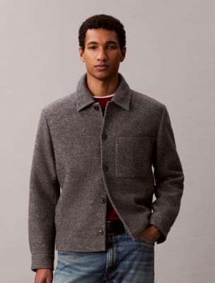 Melange Wool Blend Boucle Shirt Jacket, Grey Heather