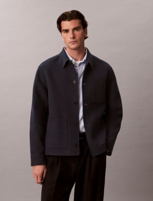 Double-Faced Wool Blend Chore Jacket, Blue Nights