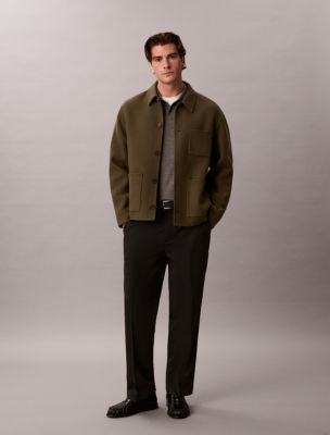 Double-Faced Wool Blend Chore Jacket, Olive Night