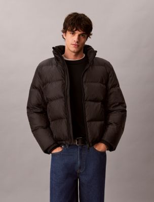 Nylon Emblem Logo Down Puffer Jacket, Black
