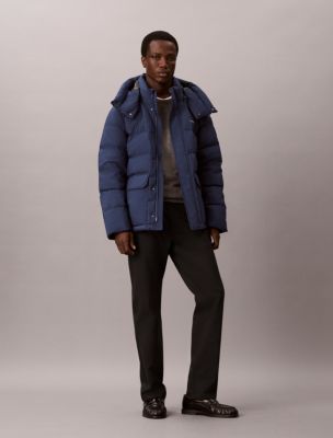 Matte Hooded Down Puffer Jacket, Insignia Blue