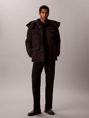 Matte Hooded Down Puffer Jacket, Black